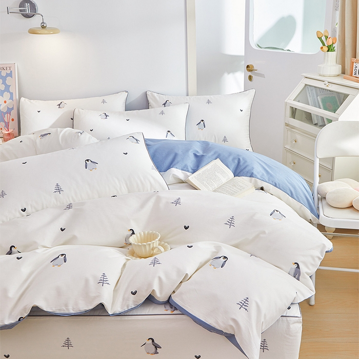 91家纺网 家纺一手货源 找家纺 元元被业 2024新款小清新隐藏式全棉夹棉四件套床笠款 嗨皮-米