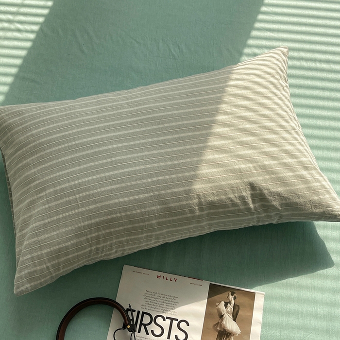 91家纺网 家纺一手货源 找家纺 艾咪 2024新款全棉色织水洗棉单品-枕套 维多利浅灰