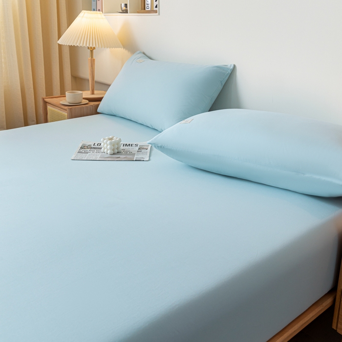 91家纺网 家纺一手货源 找家纺 ab家纺 2024新款A类40支水洗全棉床笠三件套 天空蓝