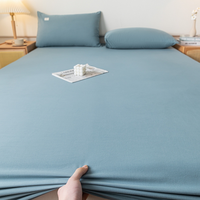 91家纺网 家纺一手货源 找家纺 ab家纺 2024新款A类40支水洗全棉床笠三件套 海天蓝