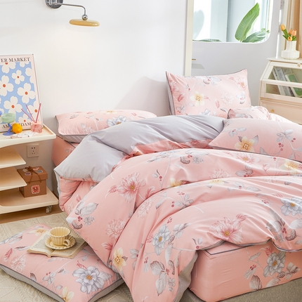 91家纺网 家纺一手货源 找家纺 （总）元元被业 2024新款小清新隐藏式全棉夹棉四件套床笠款