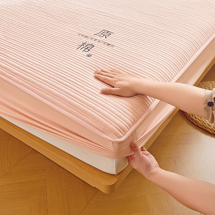 91家纺网 家纺一手货源 找家纺 喜居 2024新款原棉大豆夹棉床笠 浅粉