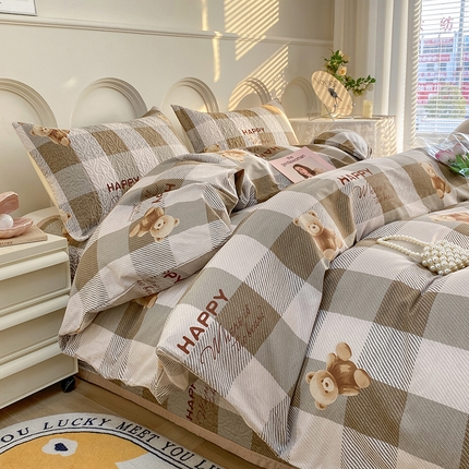 91家纺网 家纺一手货源 找家纺 （总）梦精灵家纺 2025新款直角40支全棉印花床盖四件套纯棉被套枕套