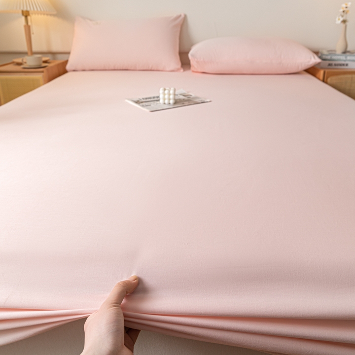 91家纺网 家纺一手货源 找家纺 ab家纺 2024新款A类40支水洗全棉床笠三件套 香芋粉