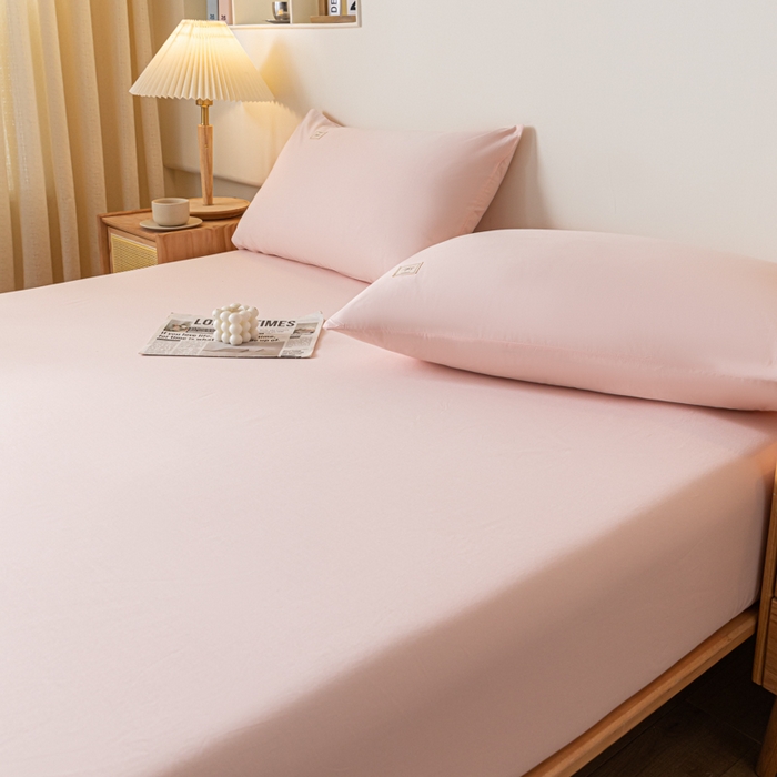 91家纺网 家纺一手货源 找家纺 ab家纺 2024新款A类40支水洗全棉床笠三件套 香芋粉