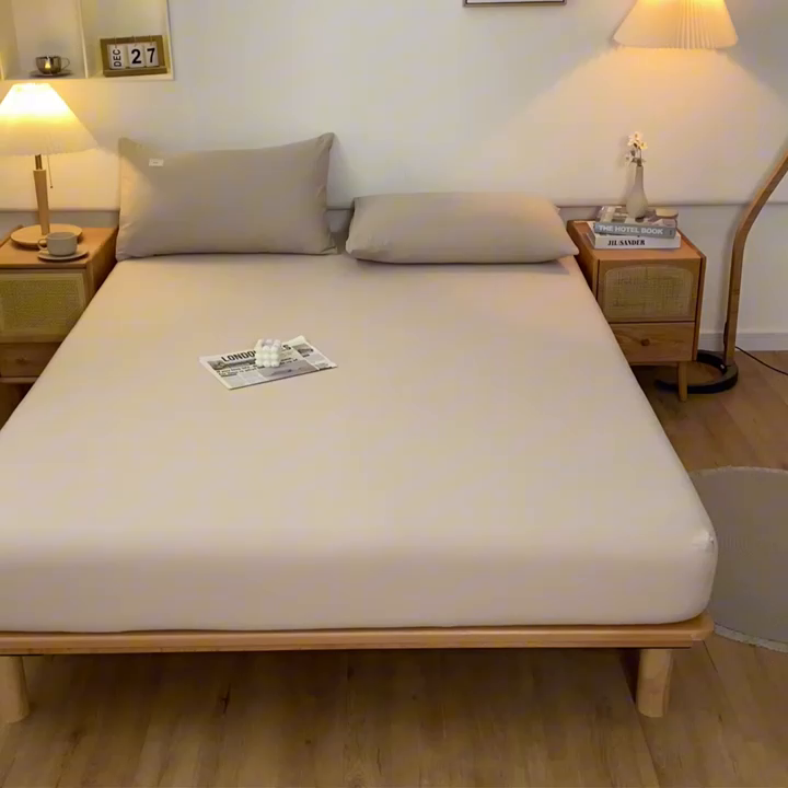 91家纺网 家纺一手货源 找家纺 ab家纺 2024新款A类40支水洗全棉床笠三件套 卡其