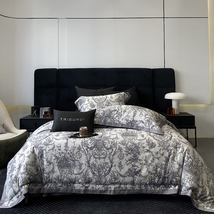 太古汇 2024新款全棉色织大提花双拼四件套--墨尔本 墨尔本-灰