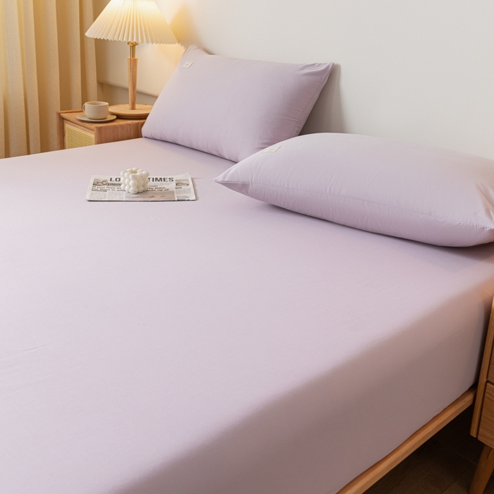 91家纺网 家纺一手货源 找家纺 ab家纺 2024新款A类40支水洗全棉床笠三件套 香芋紫