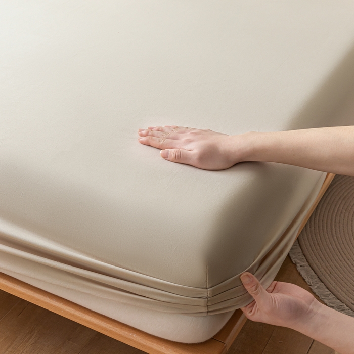 91家纺网 家纺一手货源 找家纺 ab家纺 2024新款A类40支水洗全棉床笠三件套 卡其