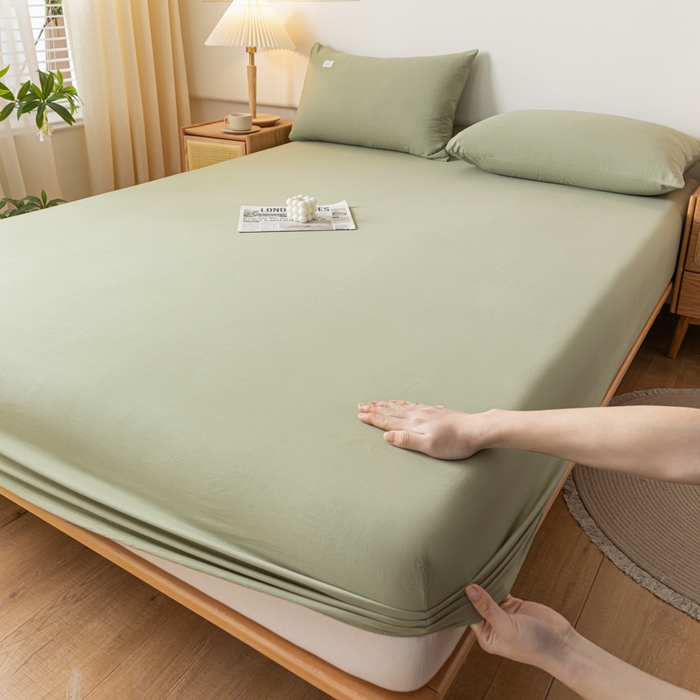 91家纺网 家纺一手货源 找家纺 ab家纺 2024新款A类40支水洗全棉床笠三件套 螺旋藻绿