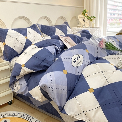 91家纺网 家纺一手货源 找家纺 （总）梦精灵家纺 2025新款直角40支全棉印花床盖四件套纯棉被套枕套