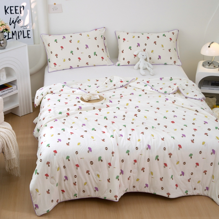 91家纺网 家纺一手货源 找家纺 维洋 2025新款A类针织大豆被夏被被子 蘑菇