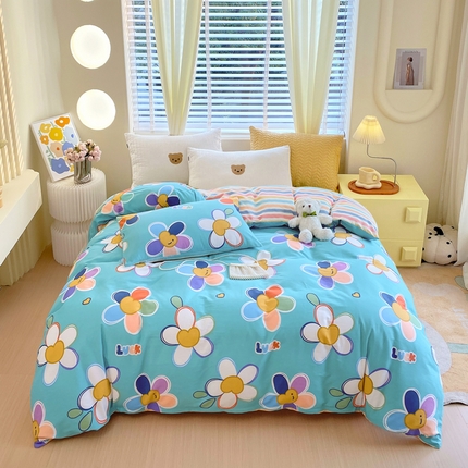 91家纺网 家纺一手货源 找家纺 （总）洺兰 2025年全棉喷气印花四件套纯棉床单床笠款小清新花卉北欧风--单被套