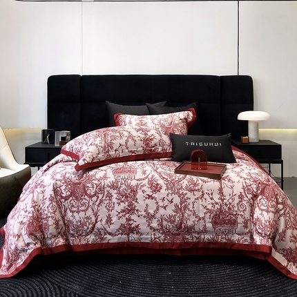 太古汇 2024新款全棉色织大提花双拼四件套--墨尔本 墨尔本-红