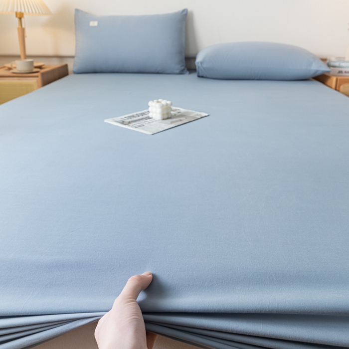 91家纺网 家纺一手货源 找家纺 ab家纺 2024新款A类40支水洗全棉床笠三件套 浅蓝
