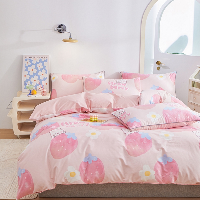 91家纺网 家纺一手货源 找家纺 元元被业 2024新款小清新隐藏式全棉夹棉四件套床笠款 哈尼-粉