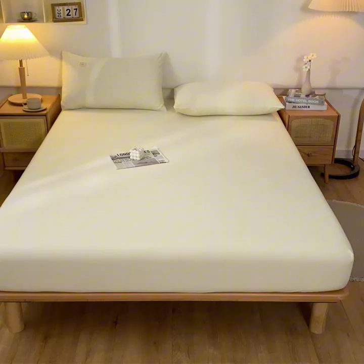 91家纺网 家纺一手货源 找家纺 ab家纺 2024新款A类40支水洗全棉床笠三件套 杏黄