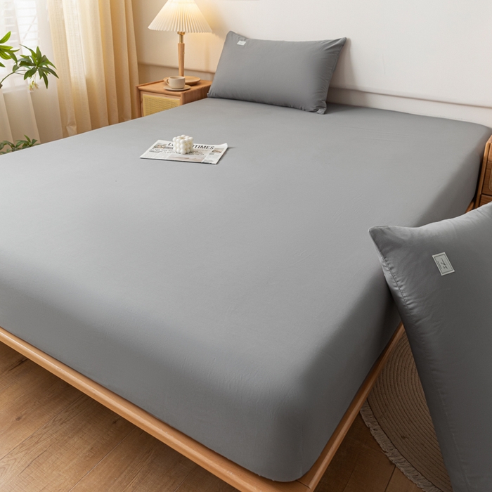 91家纺网 家纺一手货源 找家纺 ab家纺 2024新款A类40支水洗全棉床笠三件套 深灰