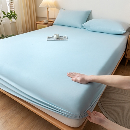 91家纺网 家纺一手货源 找家纺 ab家纺 2024新款A类40支水洗全棉床笠三件套 天空蓝