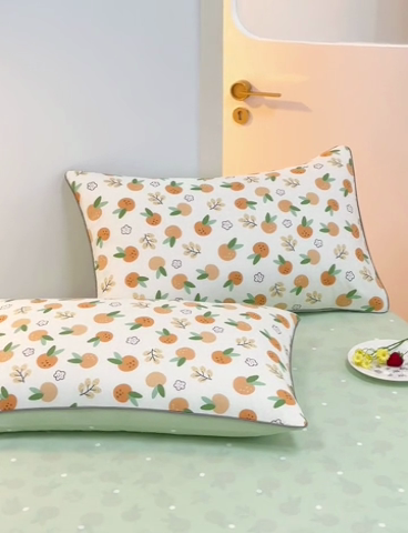 91家纺网 家纺一手货源 找家纺 元元 2024新款小清新隐藏式夹棉套件单品-夹棉枕套 果实