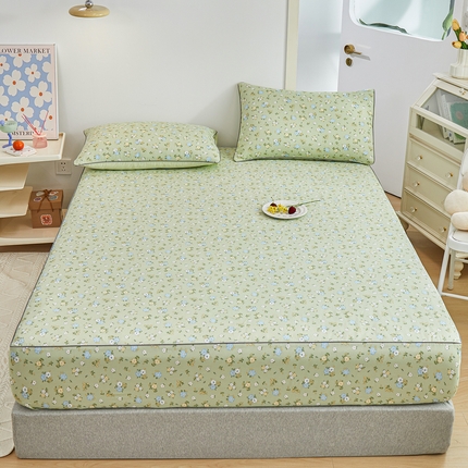 91家纺网 家纺一手货源 找家纺 元元 2024新款小清新隐藏式夹棉套件单品-夹棉床笠 韩式清新-绿