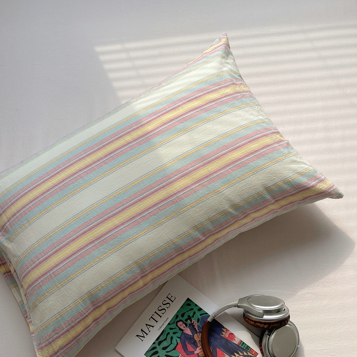 91家纺网 家纺一手货源 找家纺 艾咪 2024新款全棉色织水洗棉单品-枕套 塞约黄粉