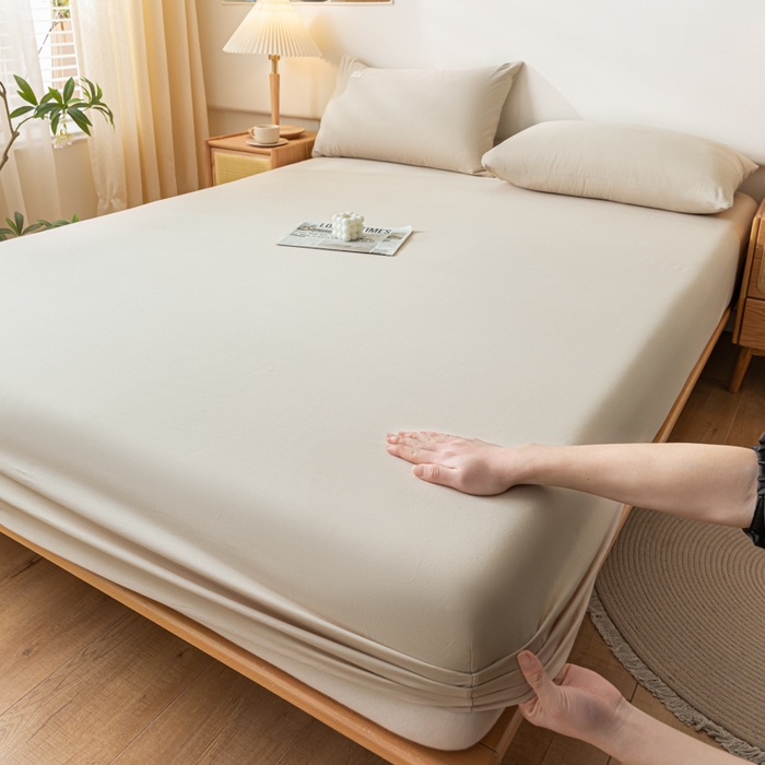 91家纺网 家纺一手货源 找家纺 ab家纺 2024新款A类40支水洗全棉床笠三件套 卡其