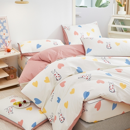 91家纺网 家纺一手货源 找家纺 （总）元元被业 2024新款小清新隐藏式全棉夹棉四件套床笠款