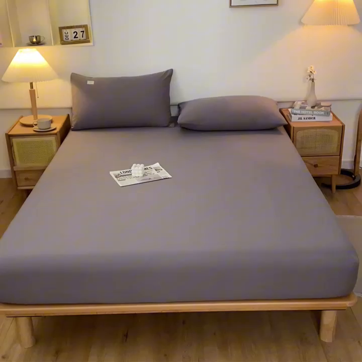 91家纺网 家纺一手货源 找家纺 ab家纺 2024新款A类40支水洗全棉床笠三件套 深灰