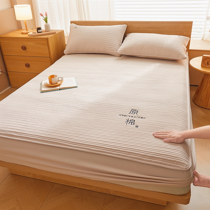 91家纺网 家纺一手货源 找家纺 （总）喜居 2024新款原棉大豆夹棉床笠三件套纯色床笠床垫保护套