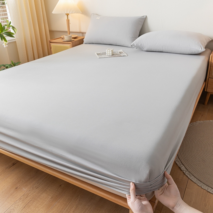 91家纺网 家纺一手货源 找家纺 ab家纺 2024新款A类40支水洗全棉床笠三件套 浅灰