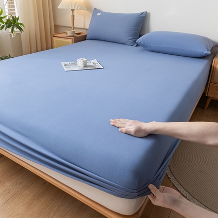 91家纺网 家纺一手货源 找家纺 ab家纺 2024新款A类40支水洗全棉床笠三件套 宾利蓝