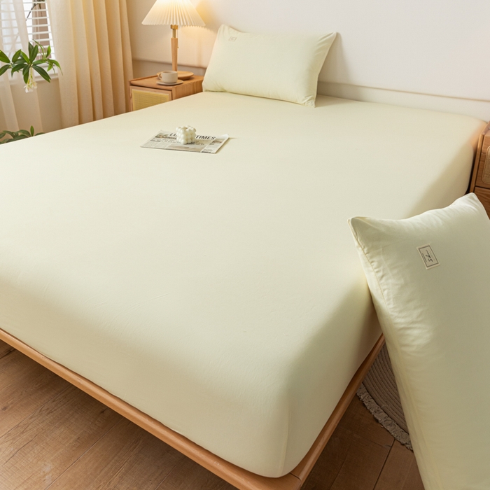 91家纺网 家纺一手货源 找家纺 ab家纺 2024新款A类40支水洗全棉床笠三件套 杏黄