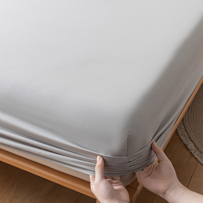 91家纺网 家纺一手货源 找家纺 ab家纺 2024新款A类40支水洗全棉床笠三件套 浅灰