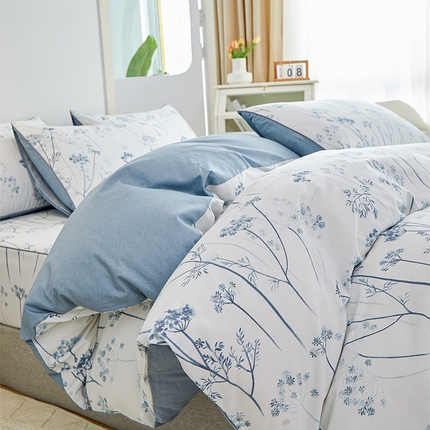 元元被业 2024新款小清新隐藏式全棉夹棉四件套床笠款 璀璨-兰