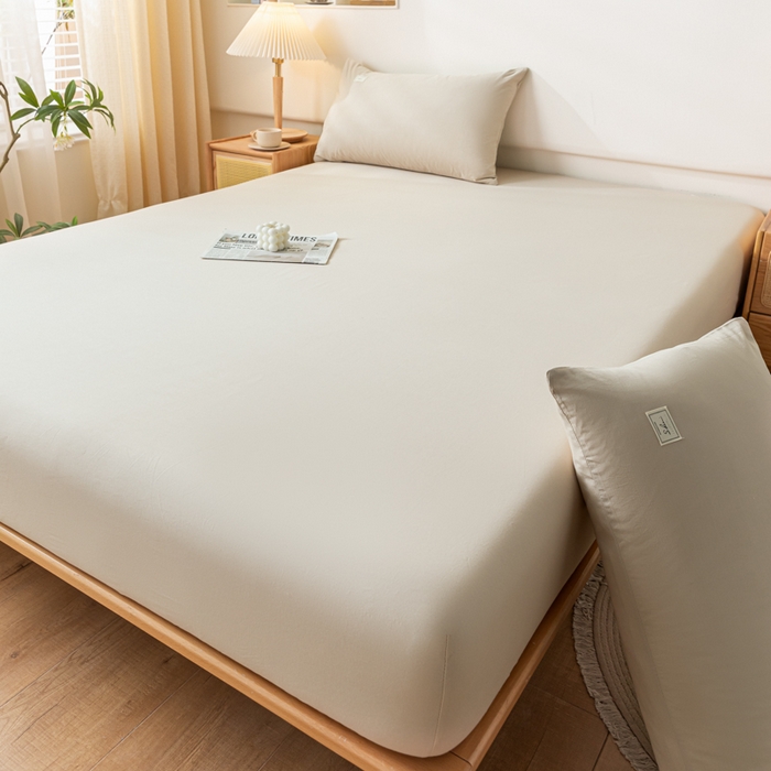 91家纺网 家纺一手货源 找家纺 ab家纺 2024新款A类40支水洗全棉床笠三件套 卡其