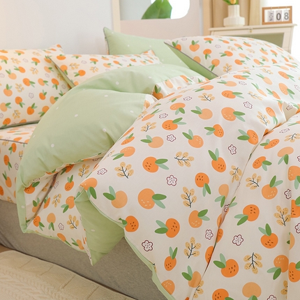 元元被业 2024新款小清新隐藏式全棉夹棉四件套床笠款 果实