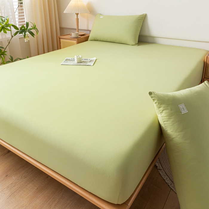 91家纺网 家纺一手货源 找家纺 ab家纺 2024新款A类40支水洗全棉床笠三件套 橄榄绿