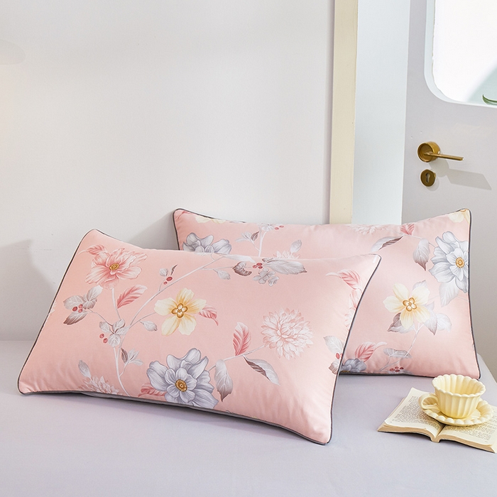 91家纺网 家纺一手货源 找家纺 元元 2024新款小清新隐藏式夹棉套件单品-夹棉枕套 花之绚烂-粉