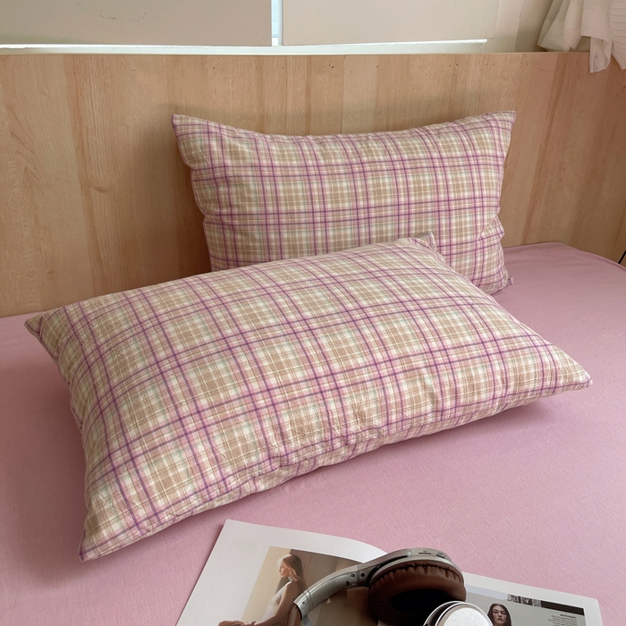 91家纺网 家纺一手货源 找家纺 艾咪 2024新款全棉色织水洗棉单品-枕套 多芙桔梗紫