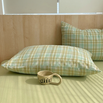 艾咪 2024新款全棉色织水洗棉单品-枕套 多芙水绿