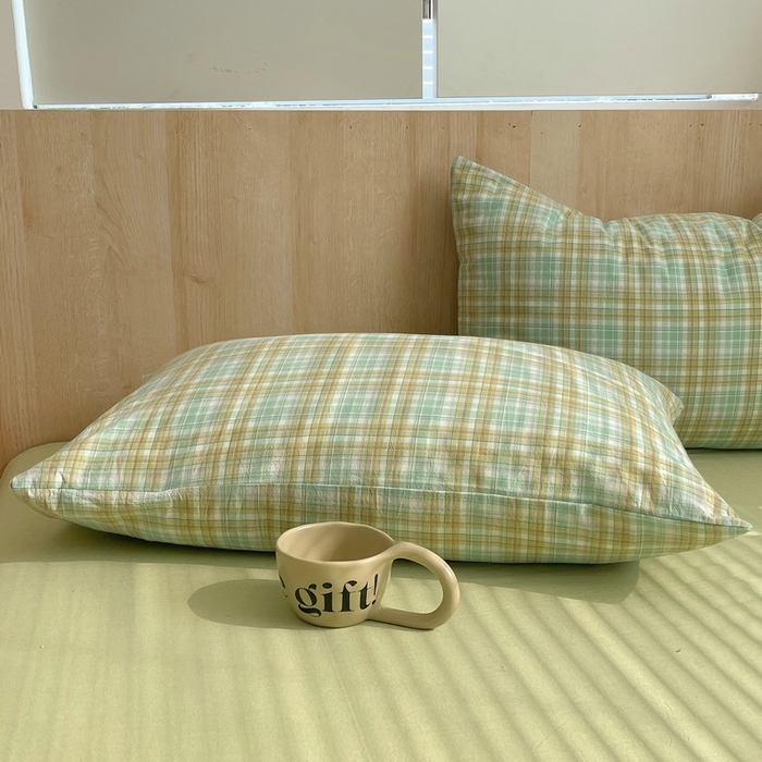 91家纺网 家纺一手货源 找家纺 艾咪 2024新款全棉色织水洗棉单品-枕套 多芙水绿