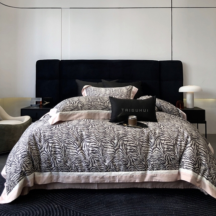 91家纺网 家纺一手货源 找家纺 （总）太古汇 2024新款长绒棉专版数码印花双拼四件套--豹纹