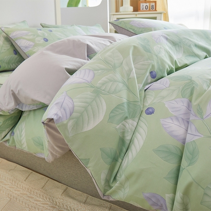 元元被业 2024新款小清新隐藏式全棉夹棉四件套床笠款 淡然若尘-绿