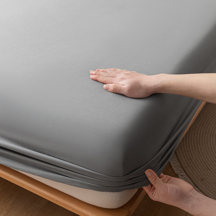 91家纺网 家纺一手货源 找家纺 ab家纺 2024新款A类40支水洗全棉床笠三件套 深灰