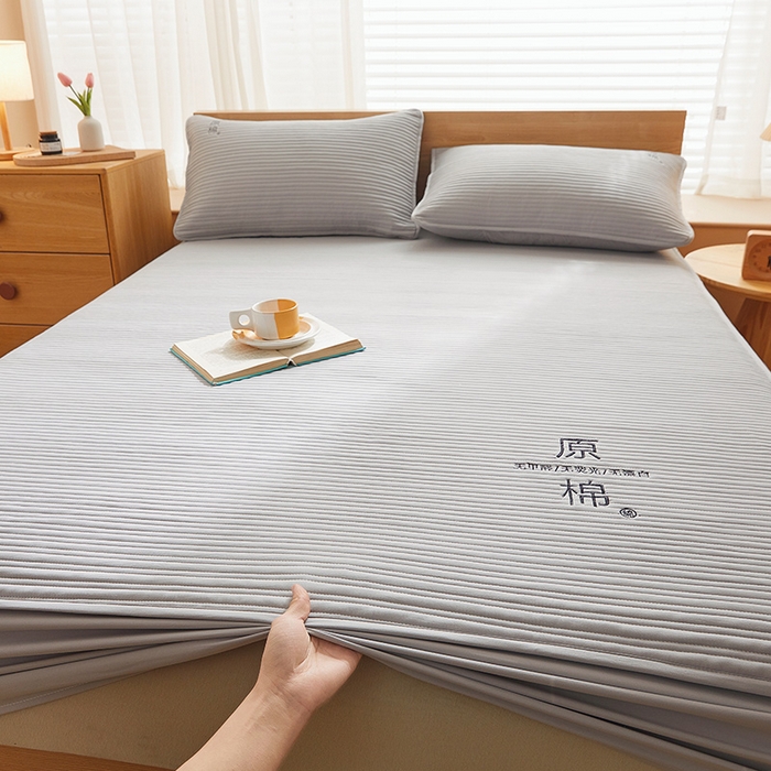 91家纺网 家纺一手货源 找家纺 喜居 2024新款原棉大豆夹棉床笠 星灰