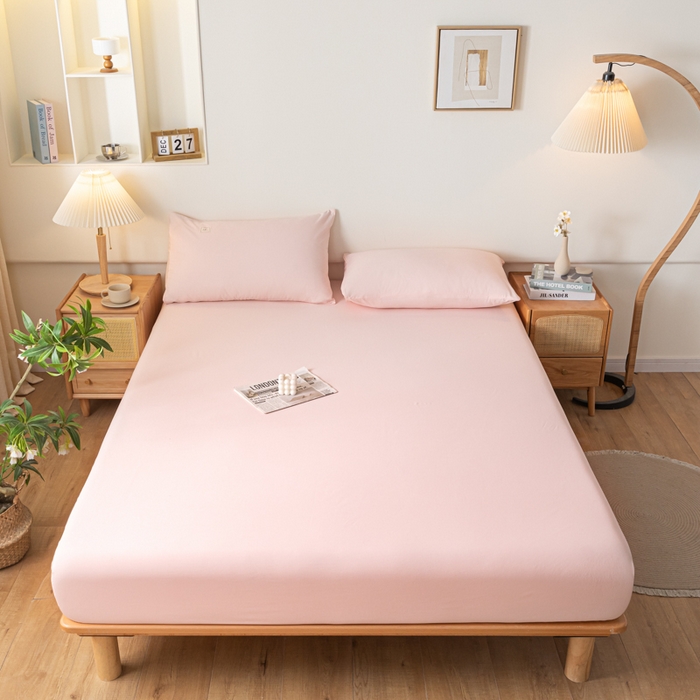 91家纺网 家纺一手货源 找家纺 ab家纺 2024新款A类40支水洗全棉床笠三件套 香芋粉