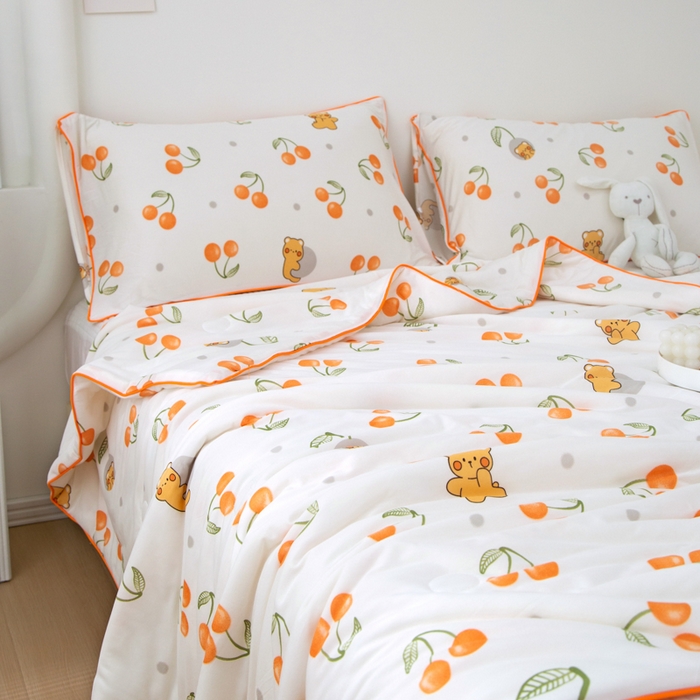 91家纺网 家纺一手货源 找家纺 维洋 2025新款A类针织大豆被夏被被子 樱桃小熊