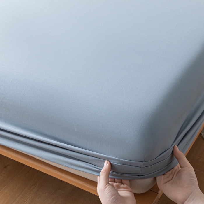 91家纺网 家纺一手货源 找家纺 ab家纺 2024新款A类40支水洗全棉床笠三件套 浅蓝