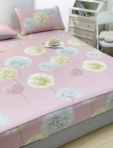 91家纺网 家纺一手货源 找家纺 元元 2024新款小清新隐藏式夹棉套件单品-夹棉床笠 惟妙惟肖-粉